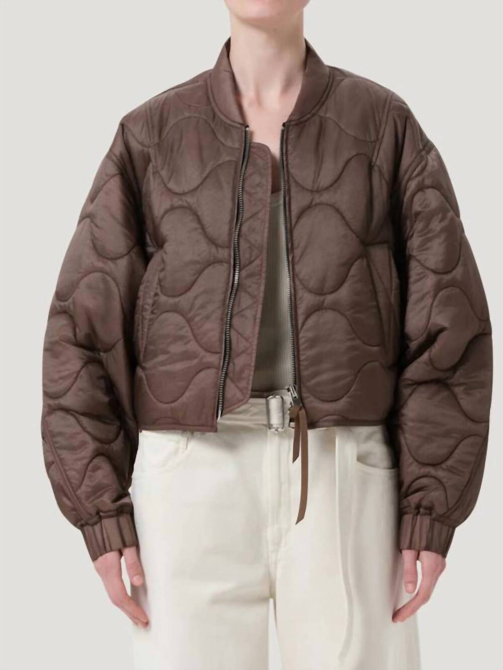 NEW AGOLDE iona quilted jacket in cocoa